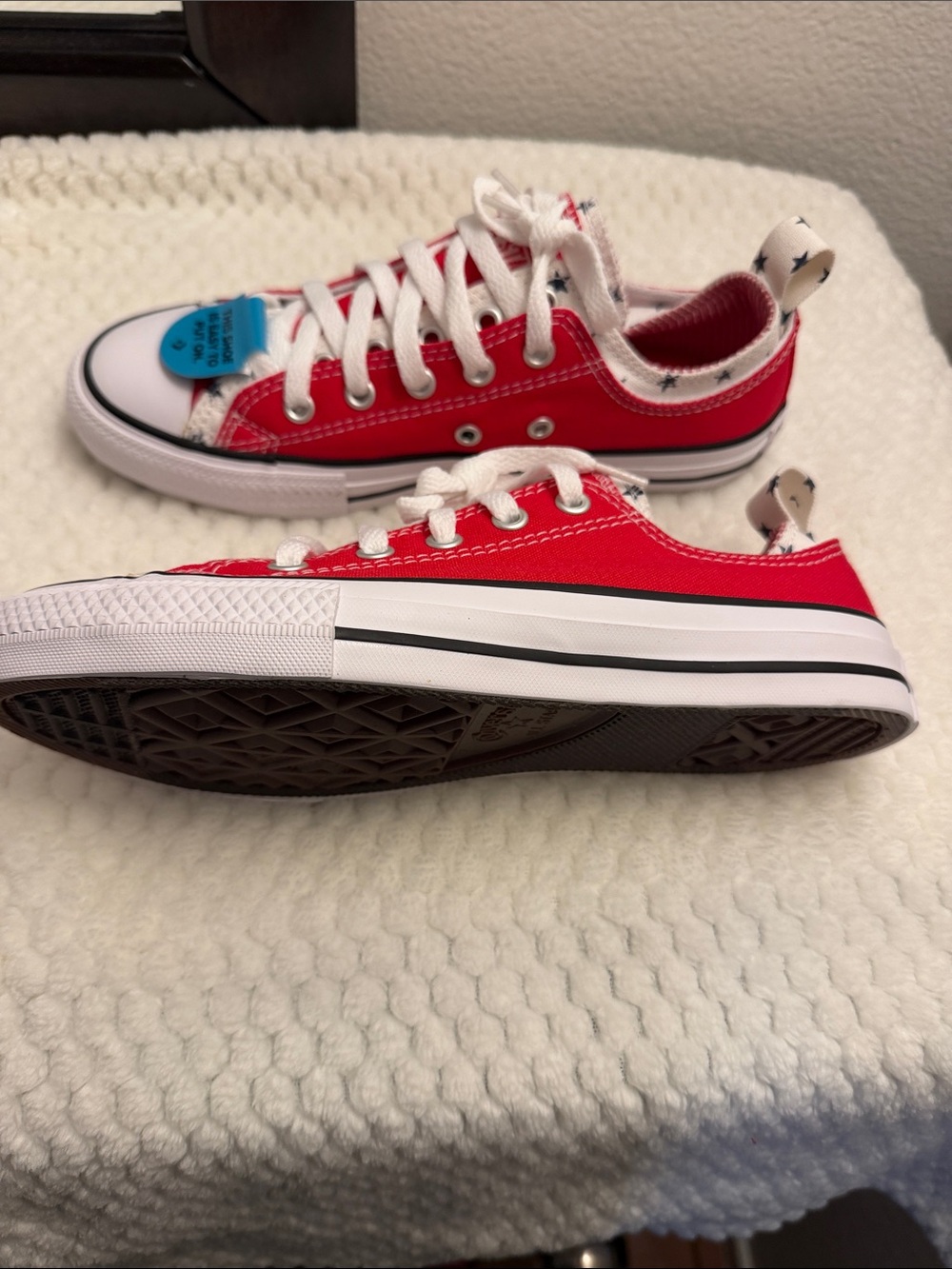 Kids Red Low-Top Canvas Sneakers with Star Heel Tabs - Picture 4 of 14